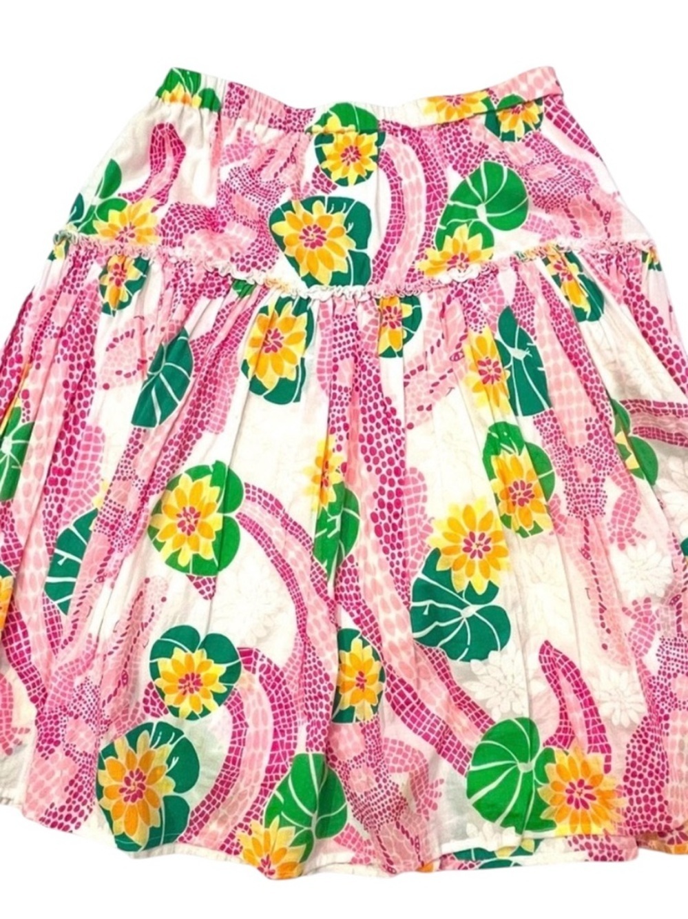Lilly Pulitzer Skirt S/M Pink, Multi Color At Knee A-Line Lined Elastic Waist